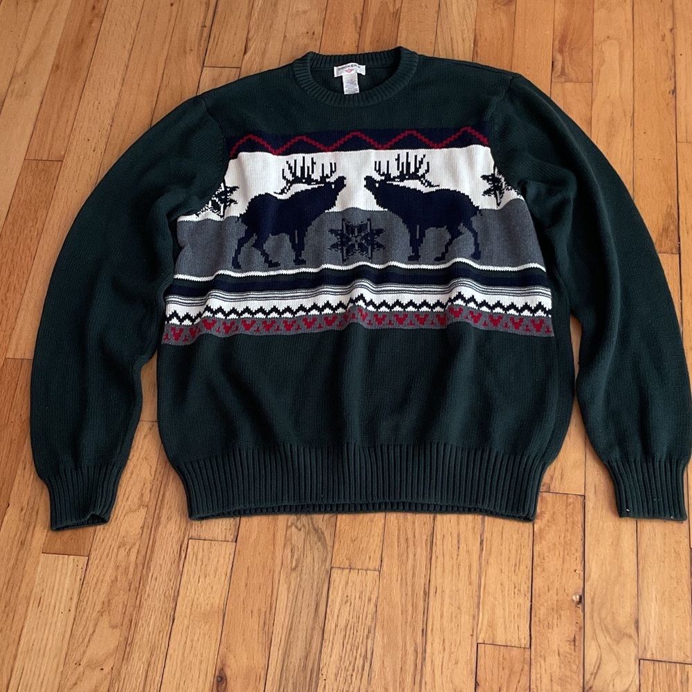 Dockers Olive Green Reindeer Crewneck Sweater